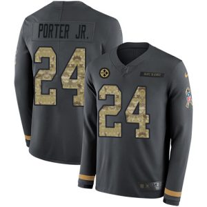 cheap Steelers #24 Joey Porter Jr. Anthracite Salute to Service Men's Stitched NFL Limited Therma Long Sleeve Jersey