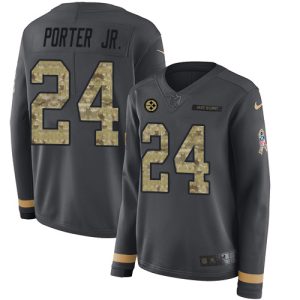 cheap Steelers #24 Joey Porter Jr. Anthracite Salute to Service Women's Stitched NFL Limited Therma Long Sleeve Jersey