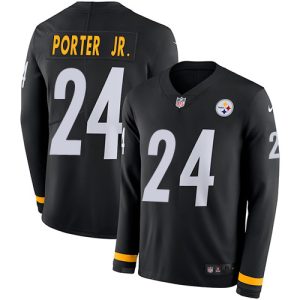 Steelers #24 Joey Porter Jr. Black Team Color Men's Stitched NFL Limited Therma Long Sleeve Jersey