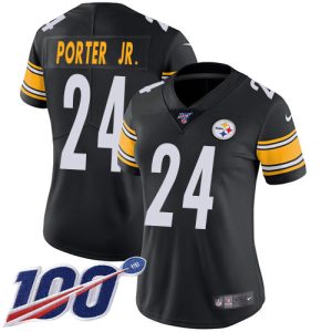 steelers #24 joey porter jr. black team color women's stitched nfl 100th season vapor limited wholesale jersey