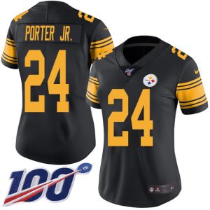 cheap Steelers #24 Joey Porter Jr. Black Women's Stitched NFL Limited Rush 100th Season Jersey