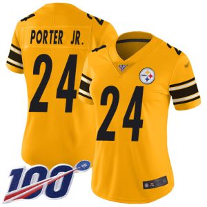 Steelers #24 Joey Porter Jr. Gold Women's Stitched NFL Limited Inverted Legend 100th Season Jersey