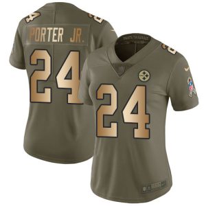 steelers #24 joey porter jr. olive/gold women's stitched nfl limited 2024 salute to service cheap jersey