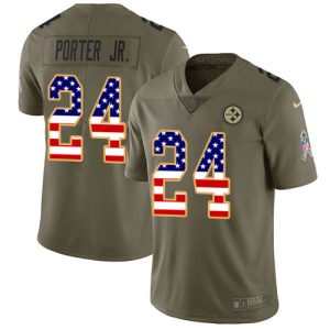 Steelers #24 Joey Porter Jr. Olive/USA Flag Youth Stitched NFL Limited 2024 Salute To Service Jersey