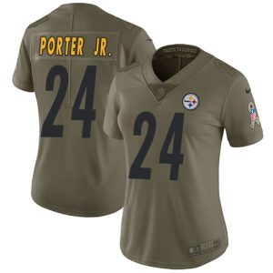 cheap Steelers #24 Joey Porter Jr. Olive Women's Stitched NFL Limited 2024 Salute To Service Jersey