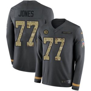 cheap Steelers #77 Broderick Jones Anthracite Salute to Service Men's Stitched NFL Limited Therma Long Sleeve Jersey