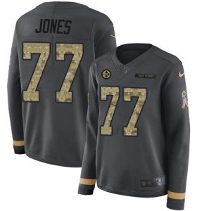 steelers #77 broderick jones anthracite salute to service women's stitched nfl limited therma long sleeve cheap jersey