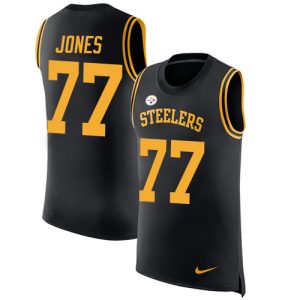 Steelers #77 Broderick Jones Black Team Color Men's Stitched NFL Limited Rush Tank Top Jersey