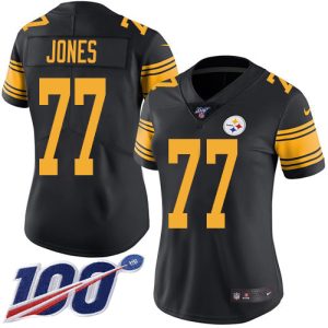 steelers #77 broderick jones black women's stitched nfl limited rush 100th season cheap jersey