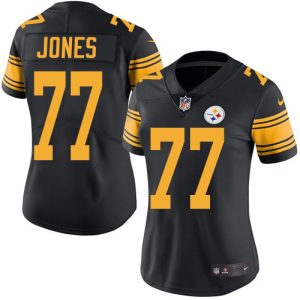 wholesale Steelers #77 Broderick Jones Black Women's Stitched NFL Limited Rush Jersey