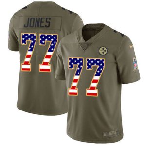 cheap Steelers #77 Broderick Jones Olive/USA Flag Men's Stitched NFL Limited 2024 Salute To Service Jersey