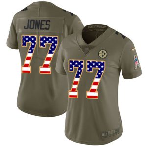 steelers #77 broderick jones olive/usa flag women's stitched nfl limited 2024 salute to service wholesale jersey