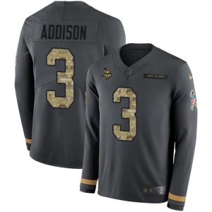 vikings #3 jordan addison anthracite salute to service men's stitched nfl limited therma long sleeve cheap jersey