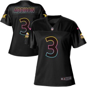 Vikings #3 Jordan Addison Black Women's NFL Fashion Game Jersey