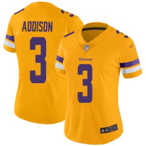 cheap Vikings #3 Jordan Addison Gold Women's Stitched NFL Limited Inverted Legend Jersey