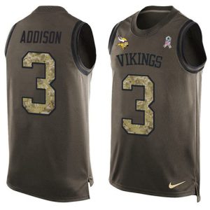 Vikings #3 Jordan Addison Green Men's Stitched NFL Limited Salute To Service Tank Top Jersey