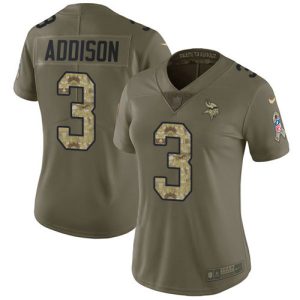 Vikings #3 Jordan Addison Olive/Camo Women's Stitched NFL Limited 2024 Salute To Service Jersey