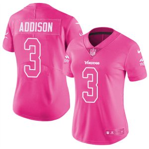 wholesale Vikings #3 Jordan Addison Pink Women's Stitched NFL Limited Rush Fashion Jersey