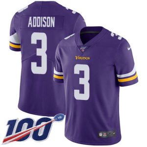 cheap Vikings #3 Jordan Addison Purple Team Color Men's Stitched NFL 100th Season Vapor Untouchable Limited Jersey