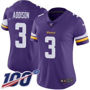 vikings #3 jordan addison purple team color women's stitched nfl 100th season vapor untouchable limited cheap jersey