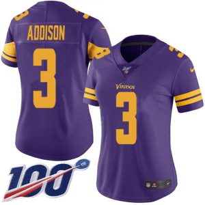 vikings #3 jordan addison purple women's stitched nfl limited rush 100th season cheap jersey