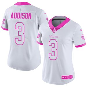 cheap Vikings #3 Jordan Addison White/Pink Women's Stitched NFL Limited Rush Fashion Jersey