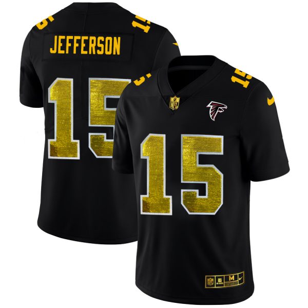 atlanta falcons #15 van jefferson men's black golden sequin vapor limited nfl cheap jersey