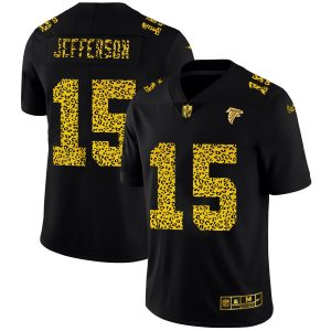 Atlanta Falcons #15 Van Jefferson Men's Leopard Print Fashion Vapor Limited NFL Jersey Black