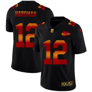 wholesale Kansas City Chiefs #12 Mecole Hardman Men's Black Red Orange Stripe Vapor Limited NFL Jersey