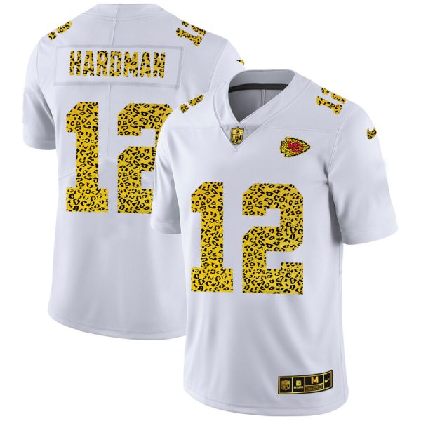 Kansas City Chiefs #12 Mecole Hardman Men's Flocked Leopard Print Vapor Limited NFL Jersey White