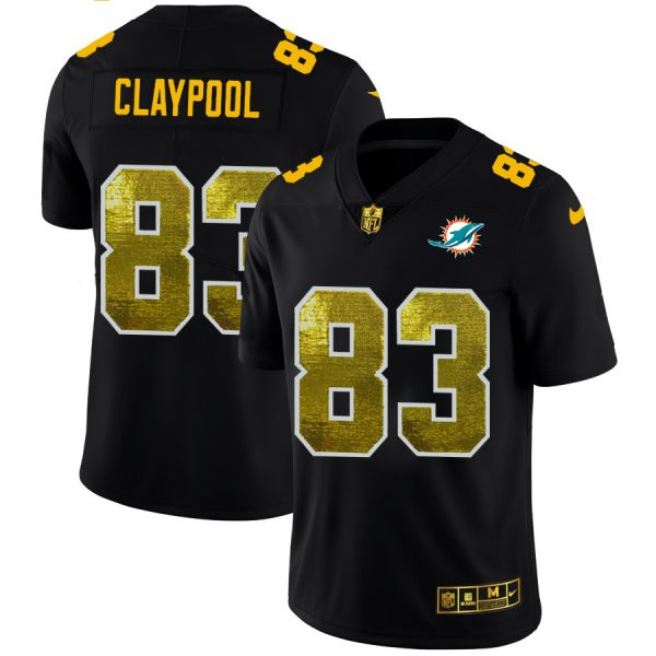 cheap Miami Dolphins #83 Chase Claypool Men's Black Golden Sequin Vapor Limited NFL Jersey