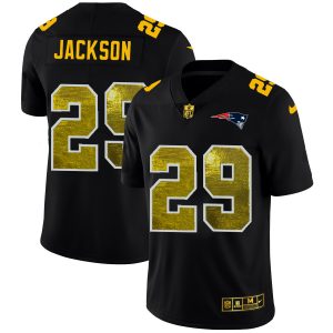 New England Patriots #29 J.C. Jackson Men's Black Golden Sequin Vapor Limited NFL Jersey