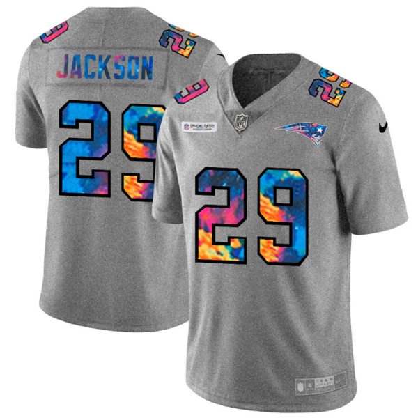 wholesale New England Patriots #29 J.C. Jackson Men's Multi-Color 2020 NFL Crucial Catch NFL Jersey Greyheather