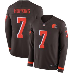 cheap Browns #7 Dustin Hopkins Brown Team Color Men's Stitched NFL Limited Therma Long Sleeve Jersey