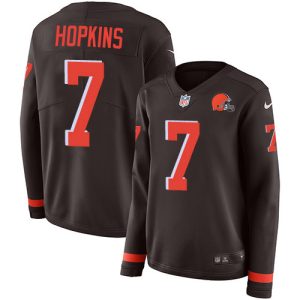 wholesale Browns #7 Dustin Hopkins Brown Team Color Women's Stitched NFL Limited Therma Long Sleeve Jersey