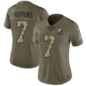 Browns #7 Dustin Hopkins Olive/Camo Women's Stitched NFL Limited 2017 Salute To Service Jersey