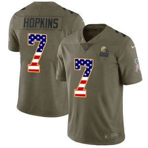 Browns #7 Dustin Hopkins Olive/USA Flag Men's Stitched NFL Limited 2017 Salute To Service Jersey