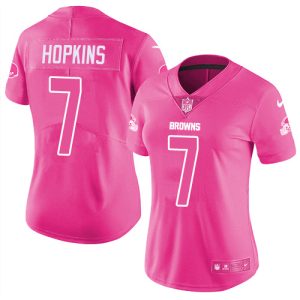 Browns #7 Dustin Hopkins Pink Women's Stitched NFL Limited Rush Fashion Jersey