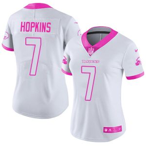 cheap Browns #7 Dustin Hopkins White/Pink Women's Stitched NFL Limited Rush Fashion Jersey