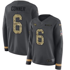 Cardinals #6 James Conner Anthracite Salute to Service Women's Stitched NFL Limited Therma Long Sleeve Jersey