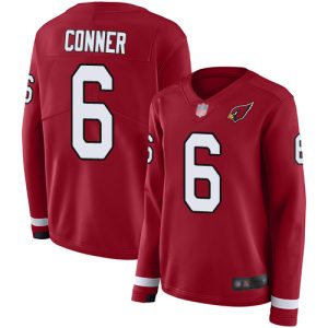 Cardinals #6 James Conner Red Team Color Women's Stitched NFL Limited Therma Long Sleeve Jersey