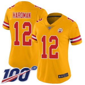 Chiefs #12 Mecole Hardman Gold Women's Stitched NFL Limited Inverted Legend 100th Season Jersey