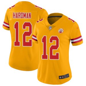 chiefs #12 mecole hardman gold women's stitched nfl limited inverted legend wholesale jersey