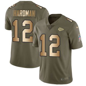 Chiefs #12 Mecole Hardman Olive/Gold Men's Stitched NFL Limited 2017 Salute To Service Jersey