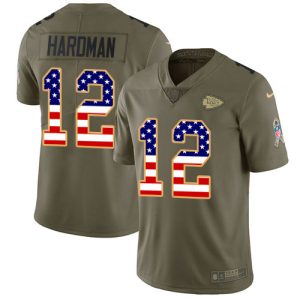 Chiefs #12 Mecole Hardman Olive/USA Flag Men's Stitched NFL Limited 2017 Salute To Service Jersey