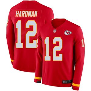 wholesale Chiefs #12 Mecole Hardman Red Team Color Men's Stitched NFL Limited Therma Long Sleeve Jersey