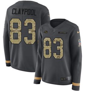 Dolphins #83 Chase Claypool Anthracite Salute to Service Women's Stitched NFL Limited Therma Long Sleeve Jersey