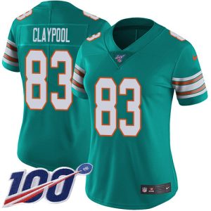 dolphins #83 chase claypool aqua green alternate women's stitched nfl 100th season vapor untouchable limited wholesale jersey