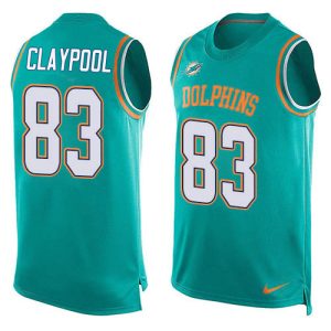 Dolphins #83 Chase Claypool Aqua Green Team Color Men's Stitched NFL Limited Tank Top Jersey