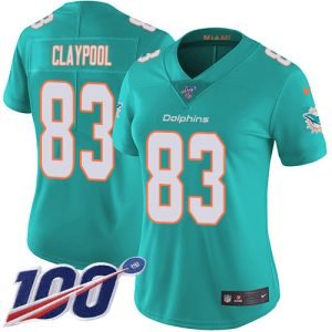 dolphins #83 chase claypool aqua green team color women's stitched nfl 100th season vapor untouchable limited cheap jersey